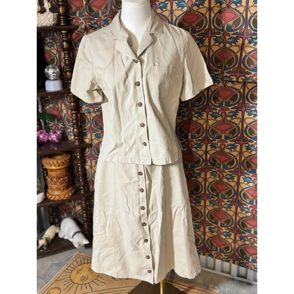 Talbots‎ Petites Size 8 Tan Button Front Skirt & Top Set Short Sleeve